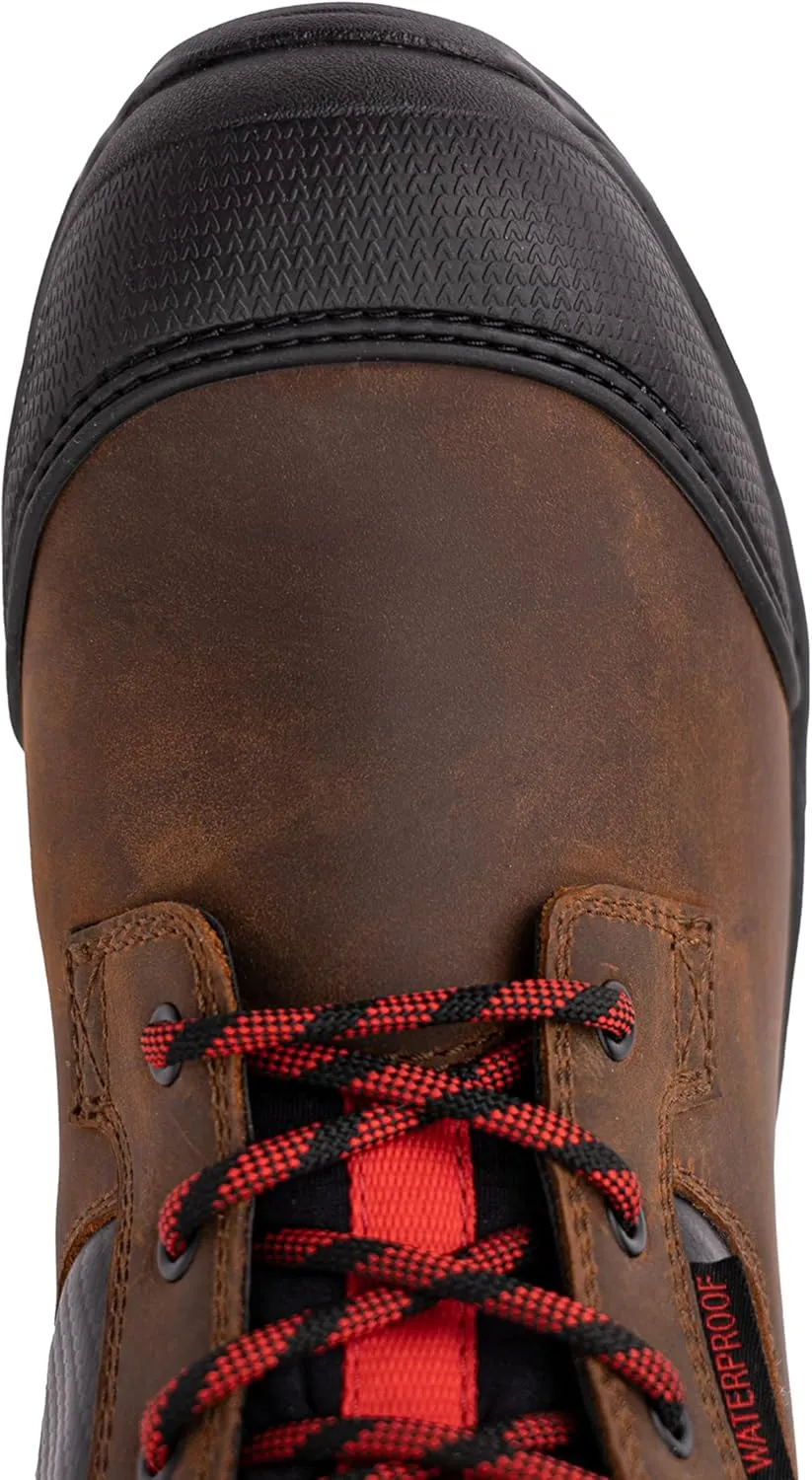 GOODVILLE Work Boots for Men, Durable, Waterproof, ASTM-F2413 EH-Rated, Men's Lace Up Composite Toe, Industrial Work Shoes - Oil and Slip Resistant 8 Inch Safety Boot, Rubber sole, Breathable, Quick Dry, Comfortable, Brown
