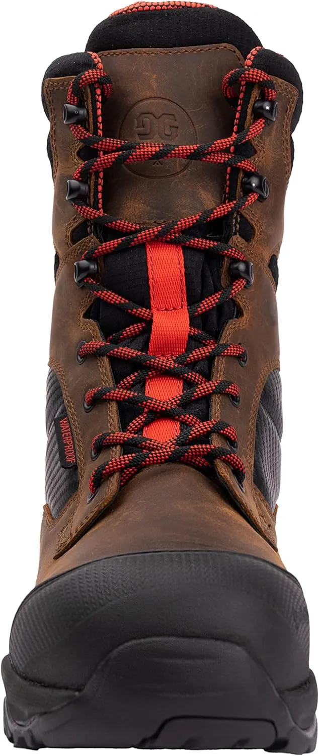 GOODVILLE Work Boots for Men, Durable, Waterproof, ASTM-F2413 EH-Rated, Men's Lace Up Composite Toe, Industrial Work Shoes - Oil and Slip Resistant 8 Inch Safety Boot, Rubber sole, Breathable, Quick Dry, Comfortable, Brown
