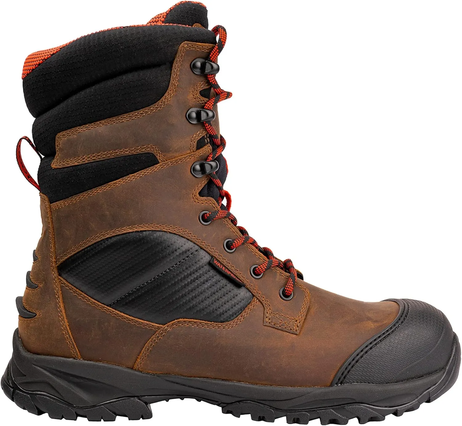 GOODVILLE Work Boots for Men, Durable, Waterproof, ASTM-F2413 EH-Rated, Men's Lace Up Composite Toe, Industrial Work Shoes - Oil and Slip Resistant 8 Inch Safety Boot, Rubber sole, Breathable, Quick Dry, Comfortable, Brown