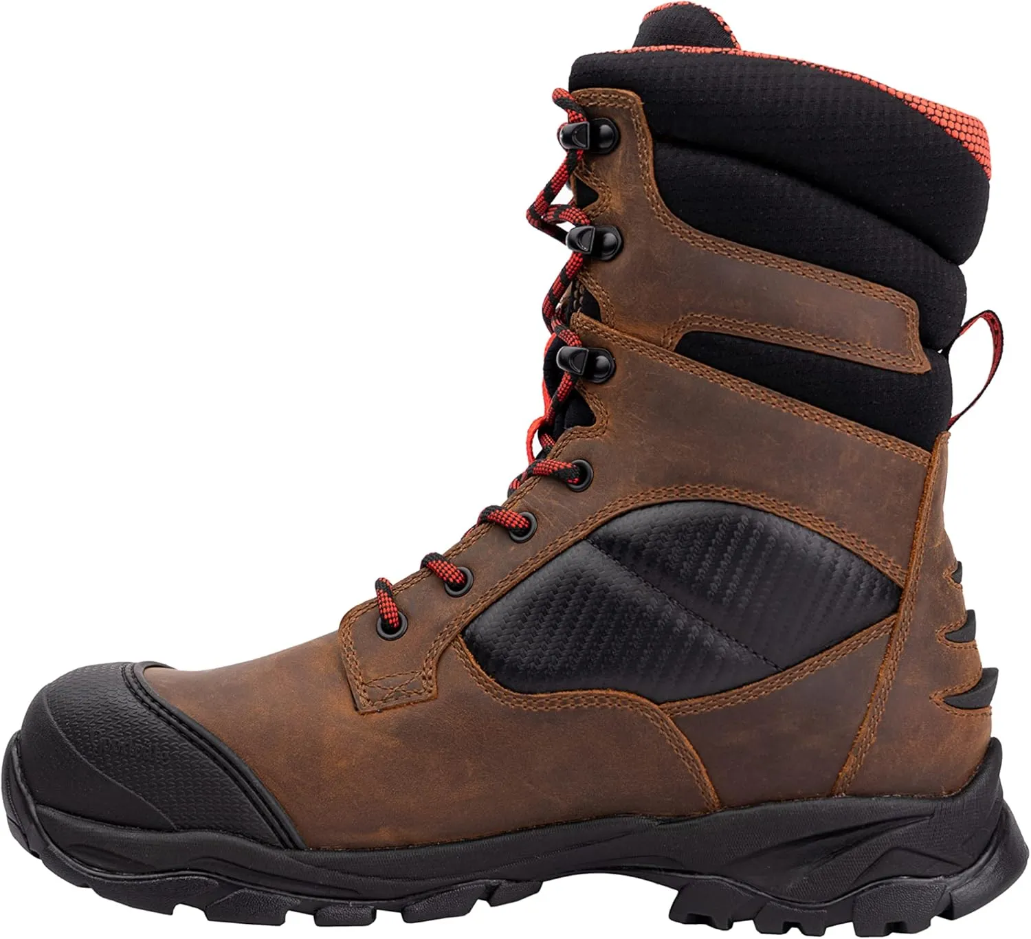 GOODVILLE Work Boots for Men, Durable, Waterproof, ASTM-F2413 EH-Rated, Men's Lace Up Composite Toe, Industrial Work Shoes - Oil and Slip Resistant 8 Inch Safety Boot, Rubber sole, Breathable, Quick Dry, Comfortable, Brown