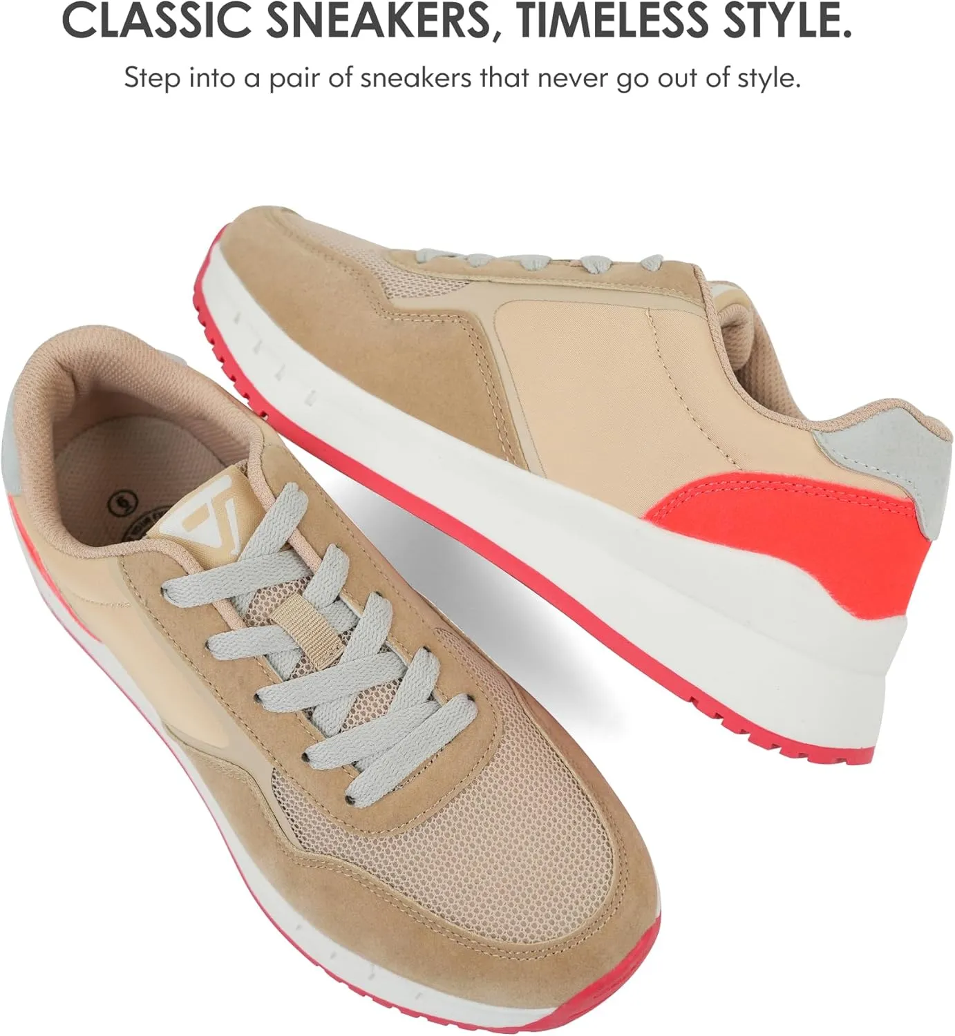 JABASIC Women Fashion Sneakers Breathable Lace-Up Tennis Running Shoes Comfortable Walking Shoes