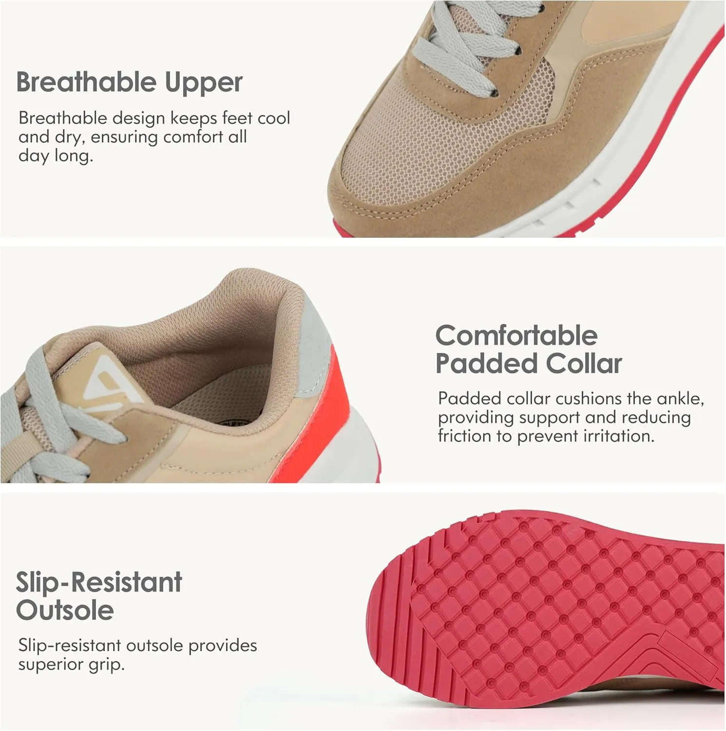 JABASIC Women Fashion Sneakers Breathable Lace-Up Tennis Running Shoes Comfortable Walking Shoes