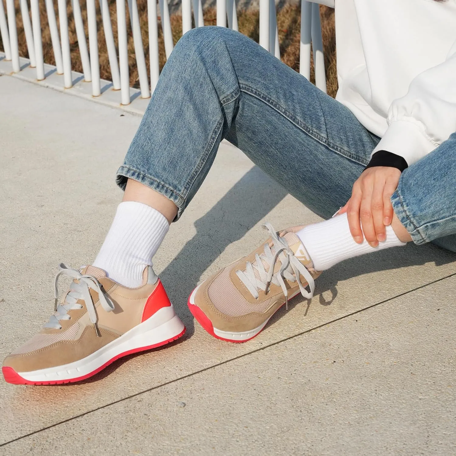 JABASIC Women Fashion Sneakers Breathable Lace-Up Tennis Running Shoes Comfortable Walking Shoes