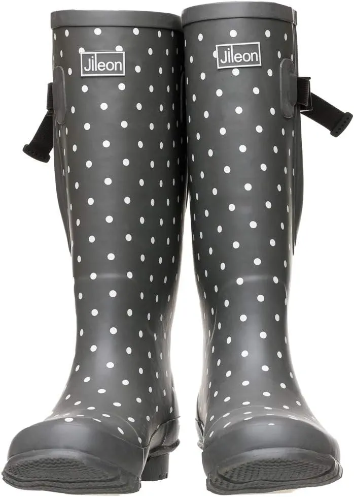 Jileon Extra Wide Calf Womens Rain Boots with Rear Expansion - Fit up to 20" Calves | Designed For Ladies with Wide Feet or Ankles | Durable and 100% Waterproof Boots