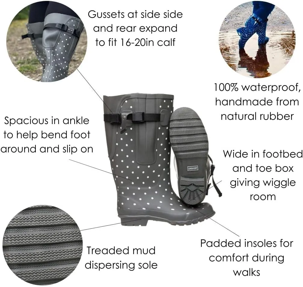 Jileon Extra Wide Calf Womens Rain Boots with Rear Expansion - Fit up to 20" Calves | Designed For Ladies with Wide Feet or Ankles | Durable and 100% Waterproof Boots