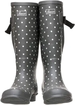 Jileon Extra Wide Calf Womens Rain Boots with Rear Expansion - Fit up to 20" Calves | Designed For Ladies with Wide Feet or Ankles | Durable and 100% Waterproof Boots