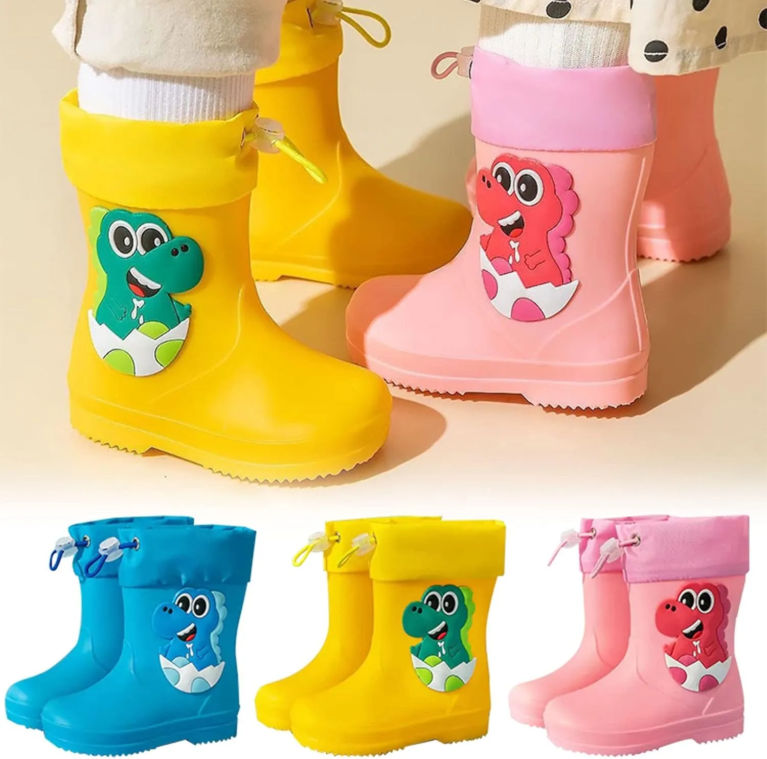 Kid's Rain Boots Lightweight Rubber Waterproof Kids and Toddlers Shoes, Easy-On Loop Toddler Rain Boots Size 7
