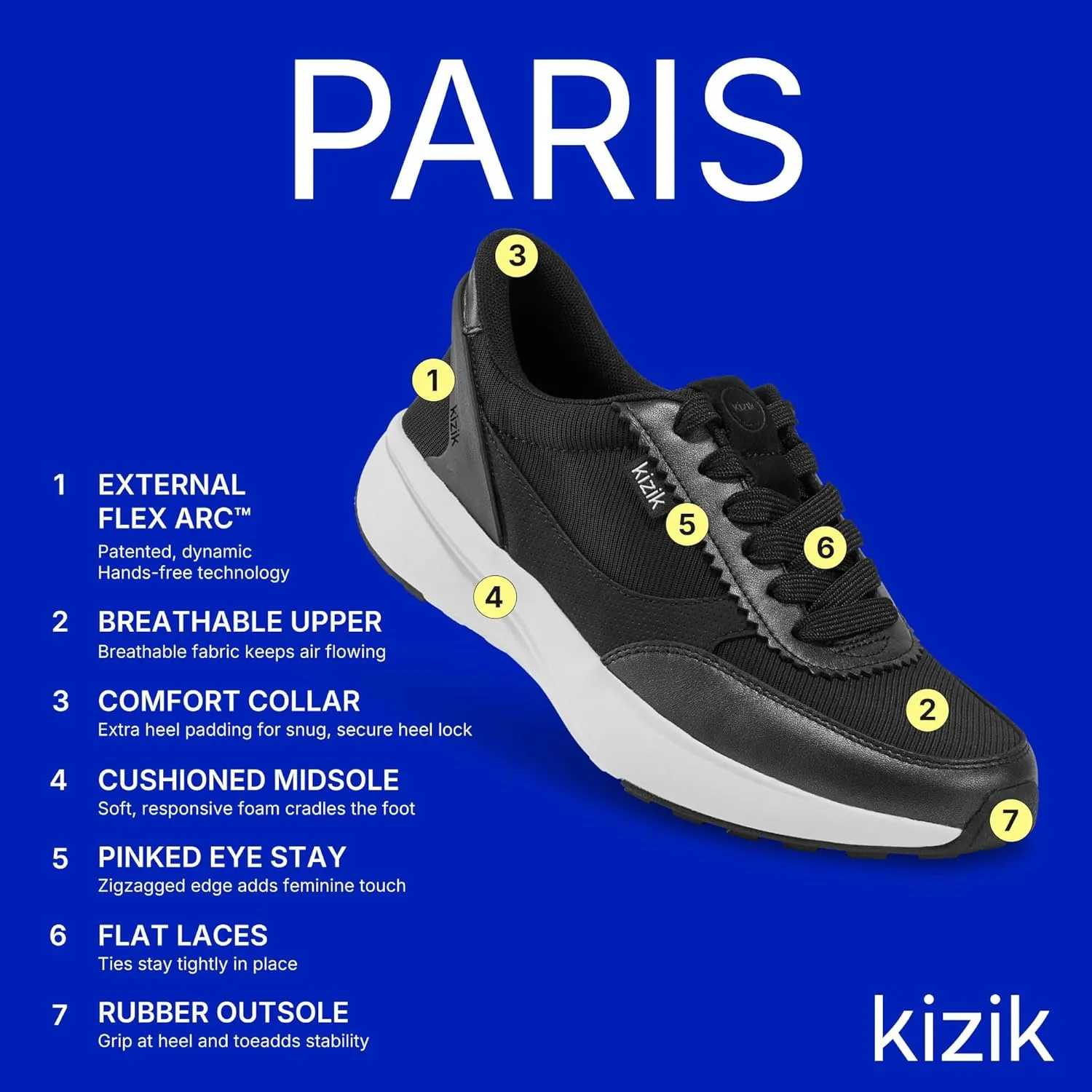 Kizik Womens Shoes: Paris - Comfortable, Breathable, Casual Slip On Sneakers, Full Grain Tumbled Leather, Hands Free Convenience for Walking & Running