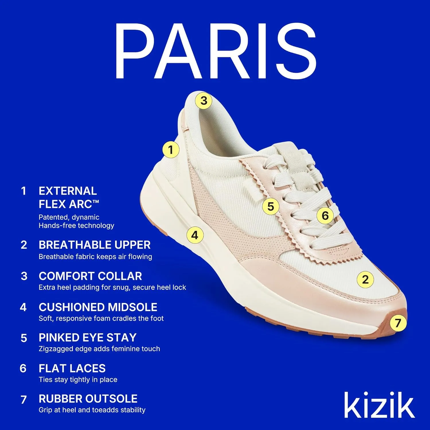 Kizik Womens Shoes: Paris - Comfortable, Breathable, Casual Slip On Sneakers, Full Grain Tumbled Leather, Hands Free Convenience for Walking & Running