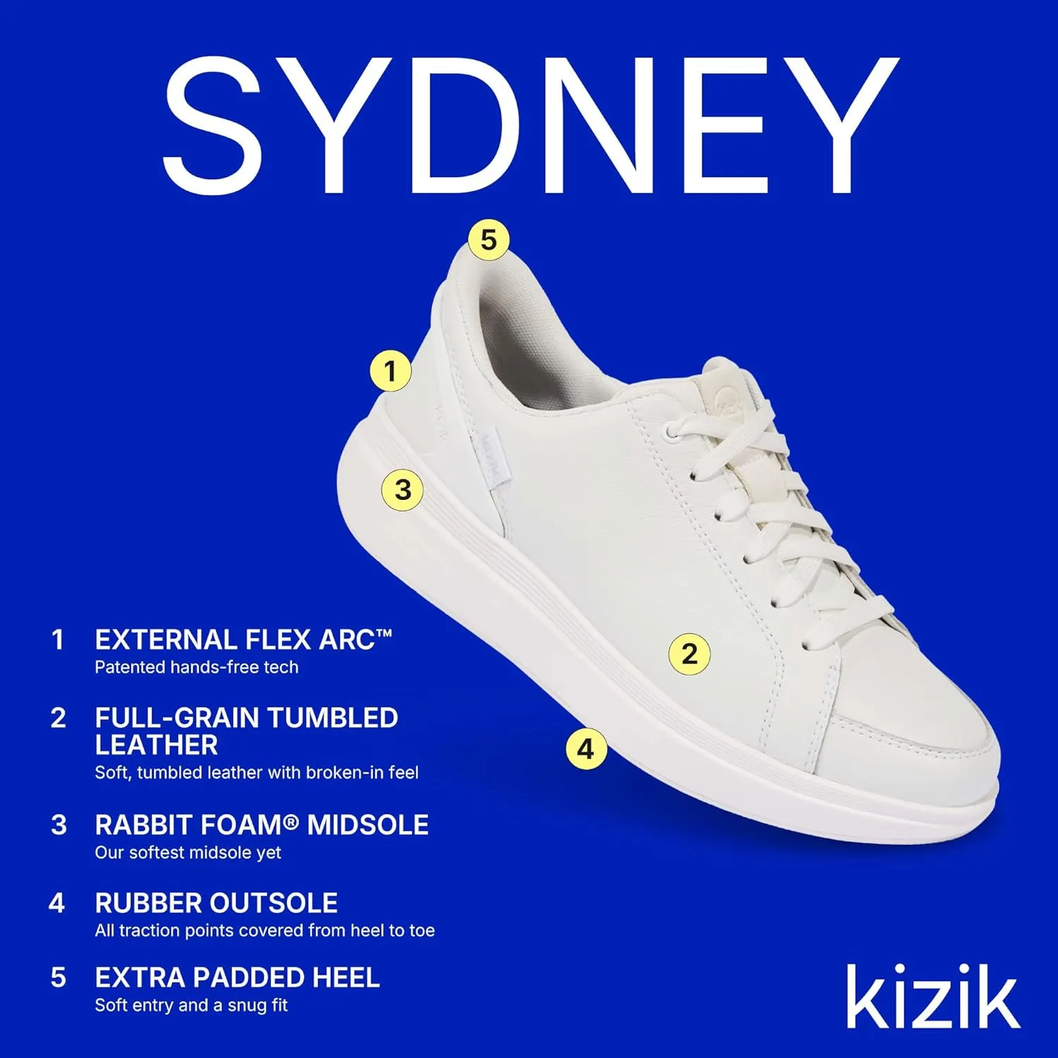 Kizik Womens Shoes: Sydney - Comfortable, Breathable, Casual Slip On Sneakers, Full Grain Tumbled Leather, Hands Free Convenience in a Timeless Style - Regular Width