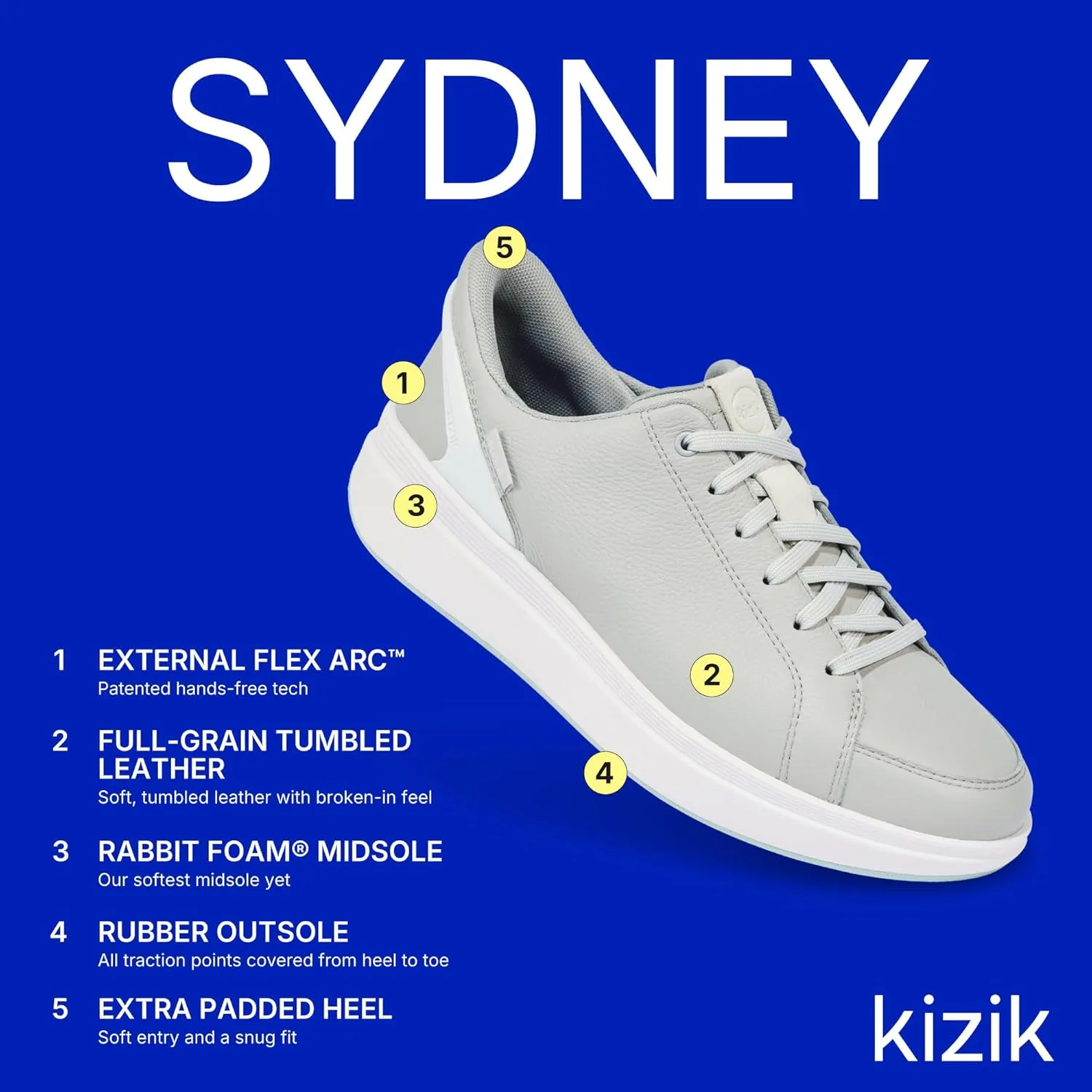 Kizik Womens Shoes: Sydney - Comfortable, Breathable, Casual Slip On Sneakers, Full Grain Tumbled Leather, Hands Free Convenience in a Timeless Style - Regular Width
