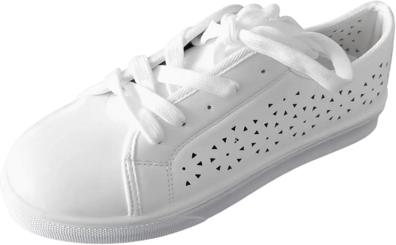 Ladies Fashion Solid Color Breathable Hollow Leather Lace Up Flat Bottomed Casual Shoes Casual Lace up Shoes for Women