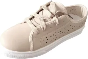 Ladies Fashion Solid Color Breathable Hollow Leather Lace Up Flat Bottomed Casual Shoes Casual Lace up Shoes for Women
