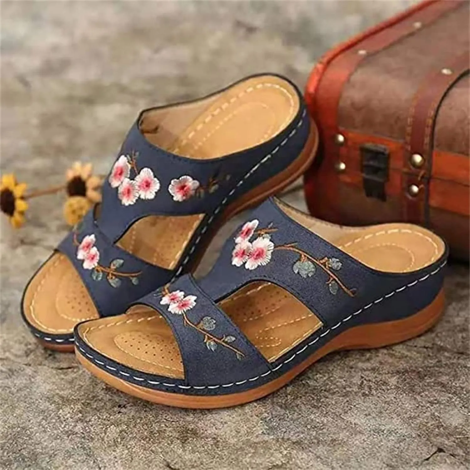 Ladmiple Sandals Women 2023 Fashion Floral Orthopedic Flip Flops with Arch Support Slippers Roman Casual Open Toe Sandal