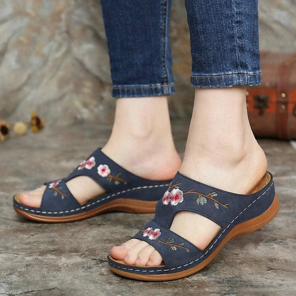 Ladmiple Sandals Women 2023 Fashion Floral Orthopedic Flip Flops with Arch Support Slippers Roman Casual Open Toe Sandal