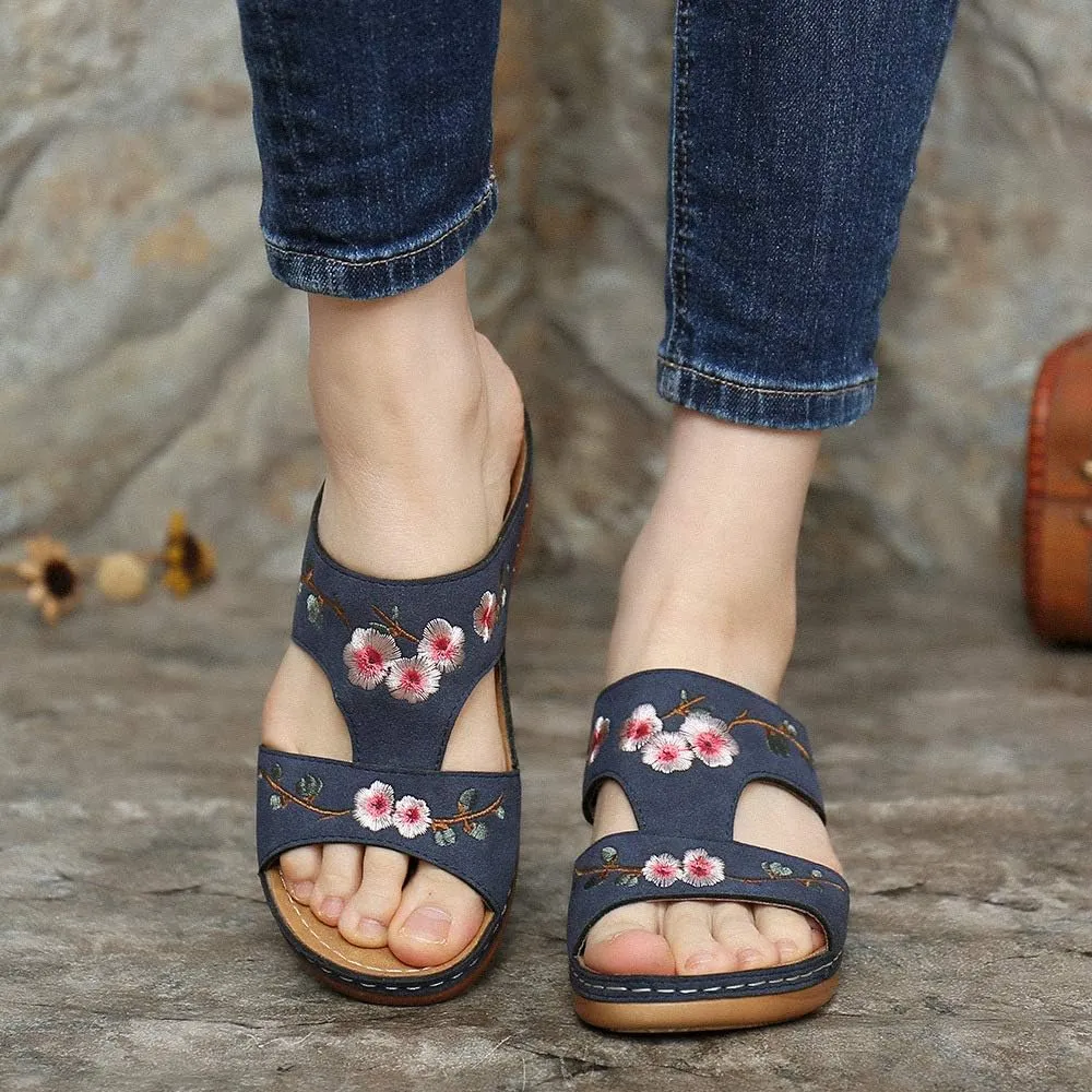 Ladmiple Sandals Women 2023 Fashion Floral Orthopedic Flip Flops with Arch Support Slippers Roman Casual Open Toe Sandal