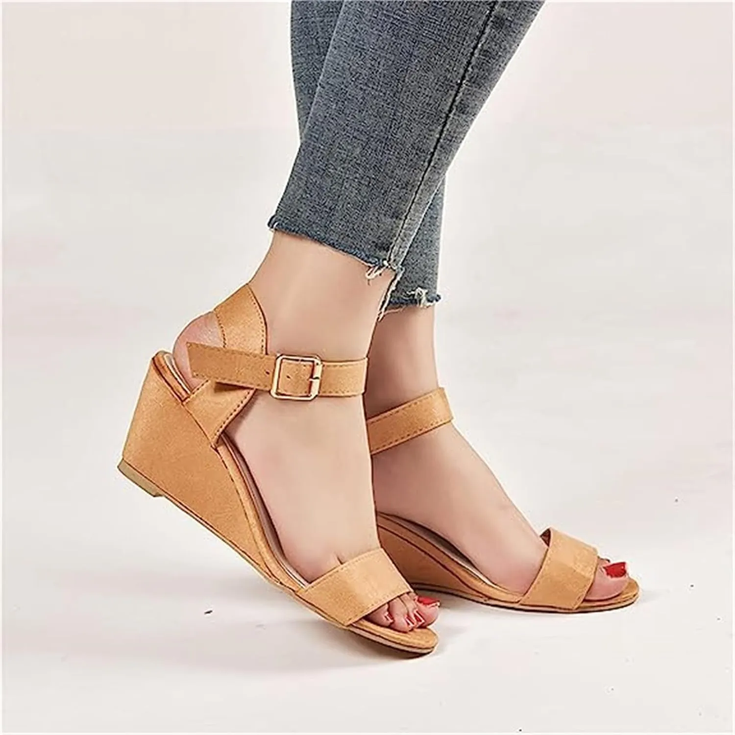 Ladmiple Summer Sandals for Women 2023 Comfy Ankle Strap Slip On Wedge Sandal Open Toe Casual High Heels Platform Wedges