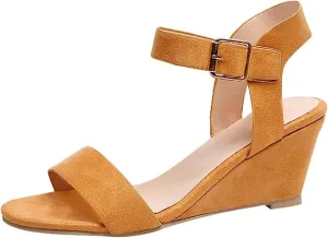 Ladmiple Summer Sandals for Women 2023 Comfy Ankle Strap Slip On Wedge Sandal Open Toe Casual High Heels Platform Wedges
