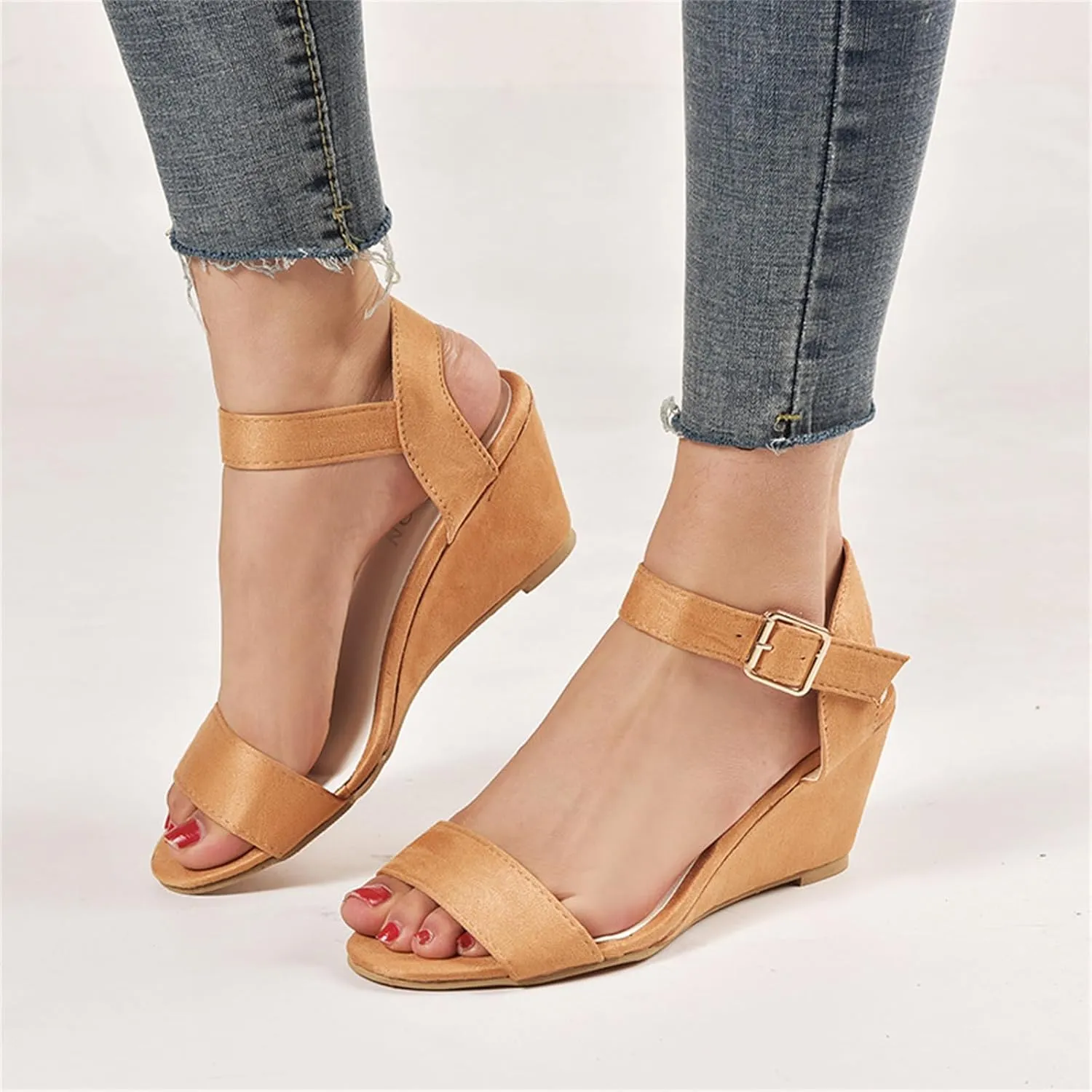 Ladmiple Summer Sandals for Women 2023 Comfy Ankle Strap Slip On Wedge Sandal Open Toe Casual High Heels Platform Wedges