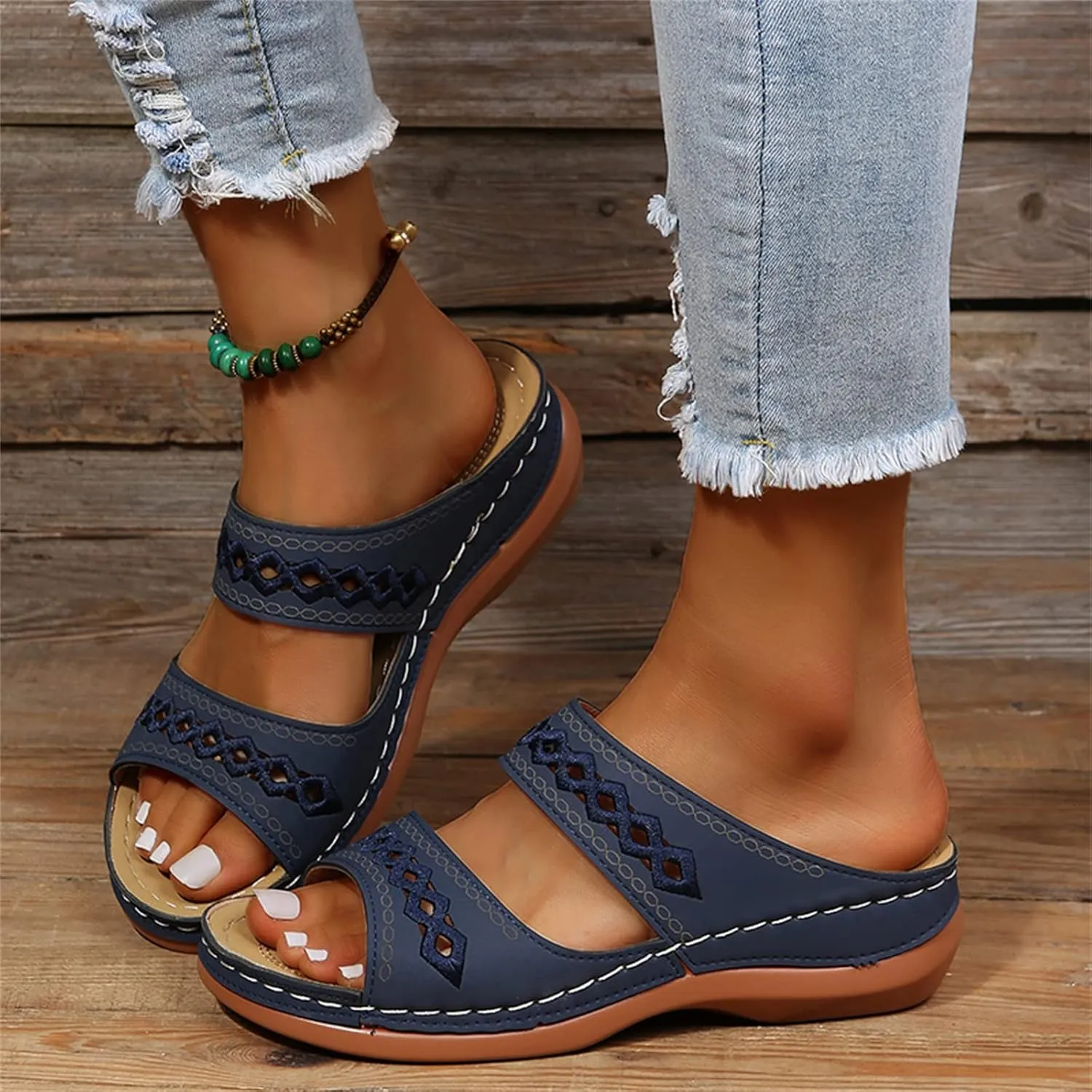 Ladmiple Summer Sandals for Women 2023 Wedge Slides Sandal Breathable Open Toe Dressy Comfort Slip On Orthopedic Sandals