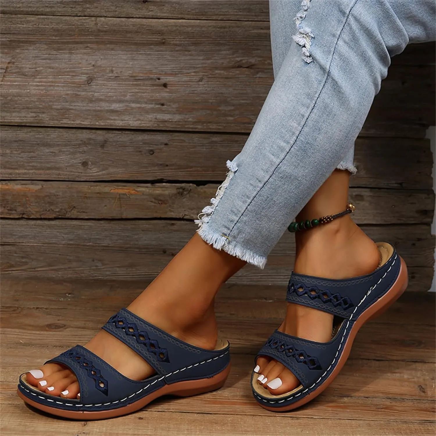 Ladmiple Summer Sandals for Women 2023 Wedge Slides Sandal Breathable Open Toe Dressy Comfort Slip On Orthopedic Sandals