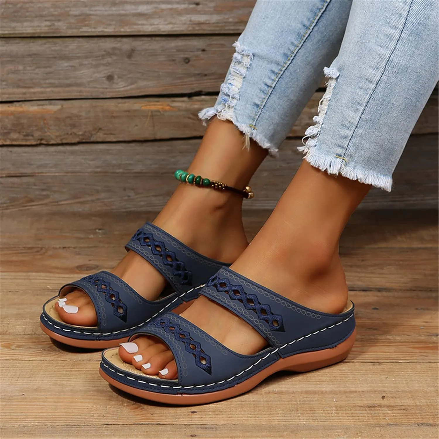 Ladmiple Summer Sandals for Women 2023 Wedge Slides Sandal Breathable Open Toe Dressy Comfort Slip On Orthopedic Sandals