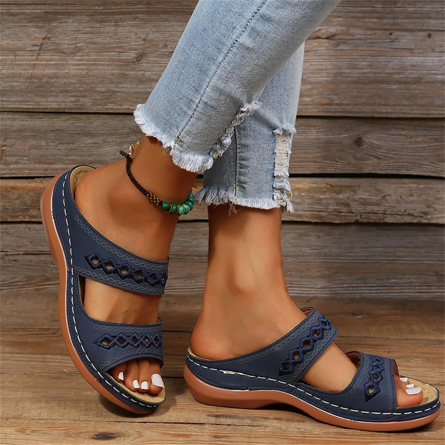 Ladmiple Summer Sandals for Women 2023 Wedge Slides Sandal Breathable Open Toe Dressy Comfort Slip On Orthopedic Sandals