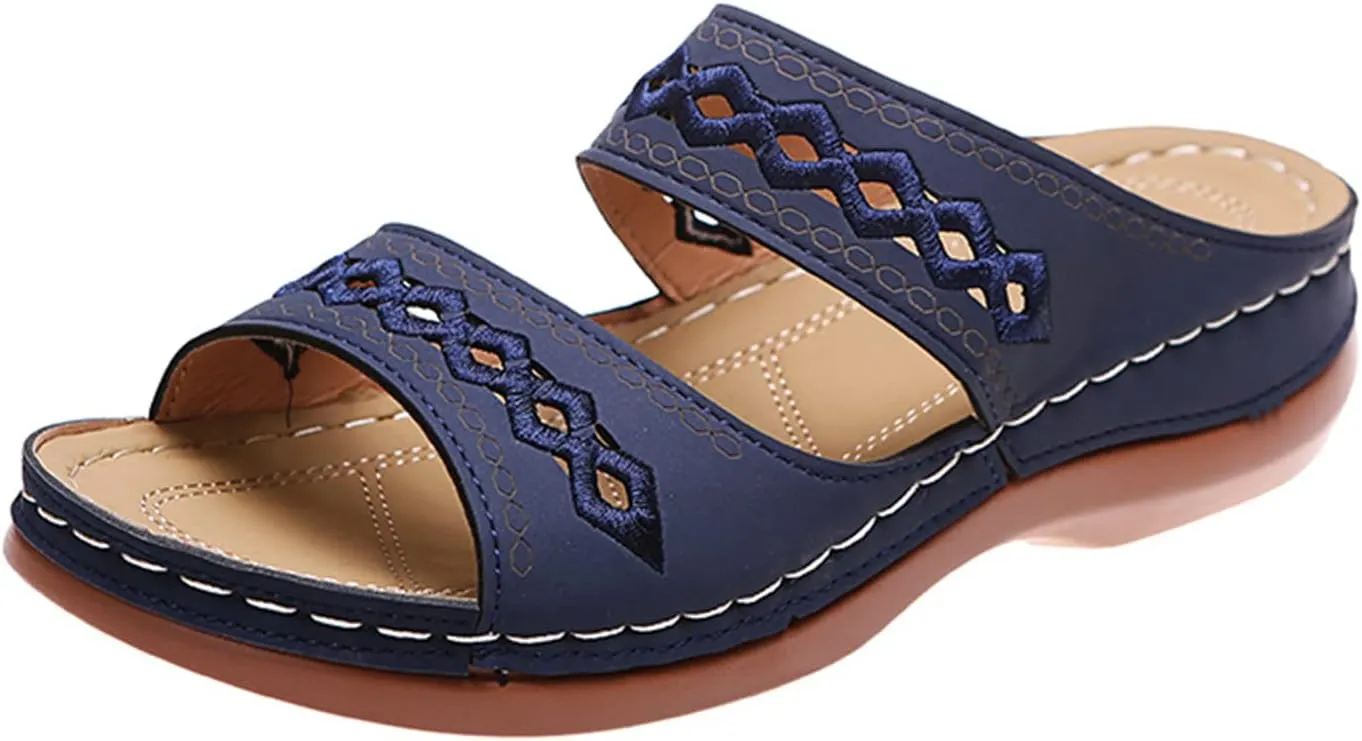 Ladmiple Summer Sandals for Women 2023 Wedge Slides Sandal Breathable Open Toe Dressy Comfort Slip On Orthopedic Sandals
