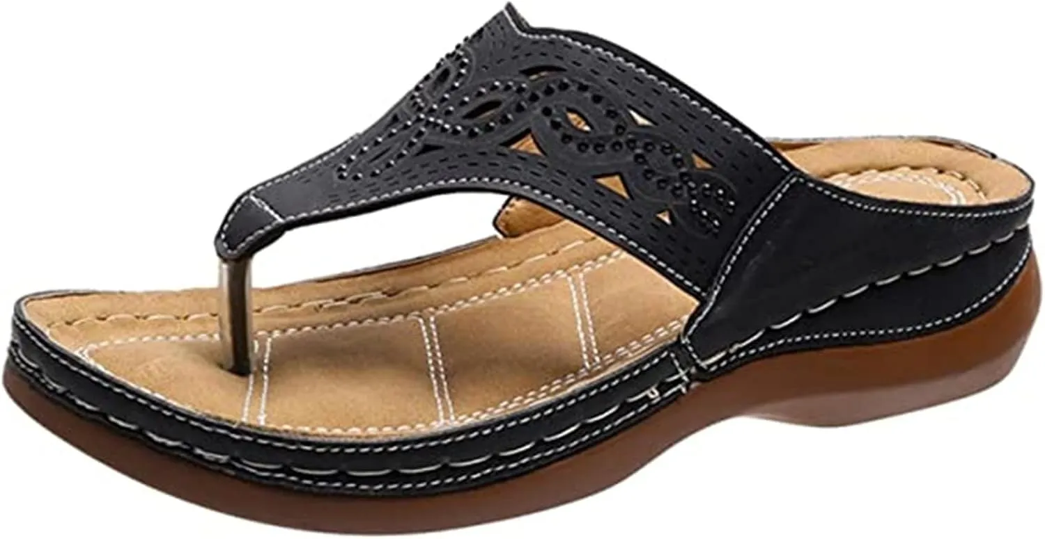 Ladmiple Womens Casual Summer Hollow Out Orthopedic Platform Flip Flops Arch Support Beach Roman Clip Toe Slip On Shoes