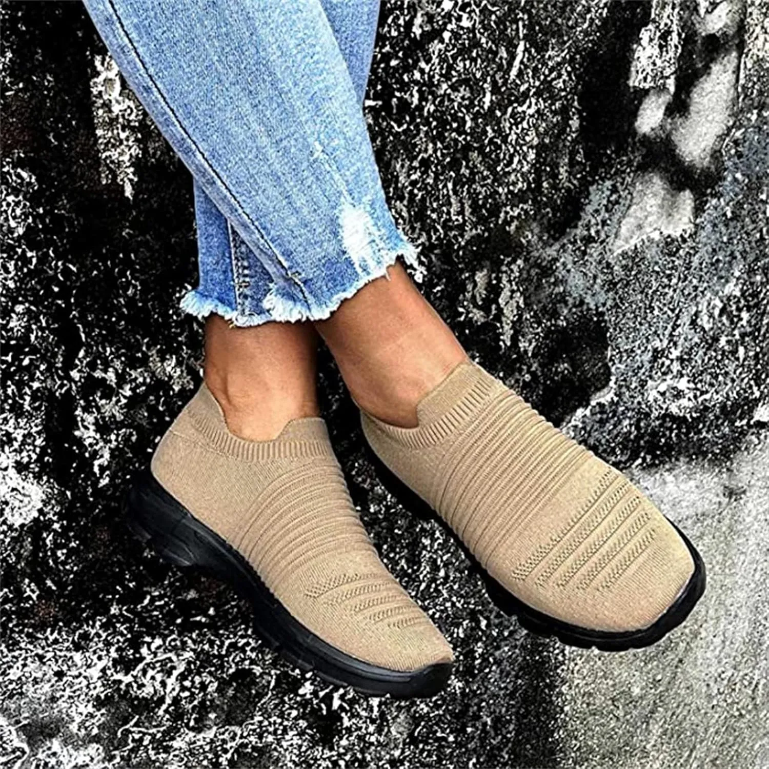 Lausiuoe Sneakers For Women Walking Shoes Comfortable Sock Sneakers Slip on Mesh Comfortable Wedge Shoe Platform Loafers