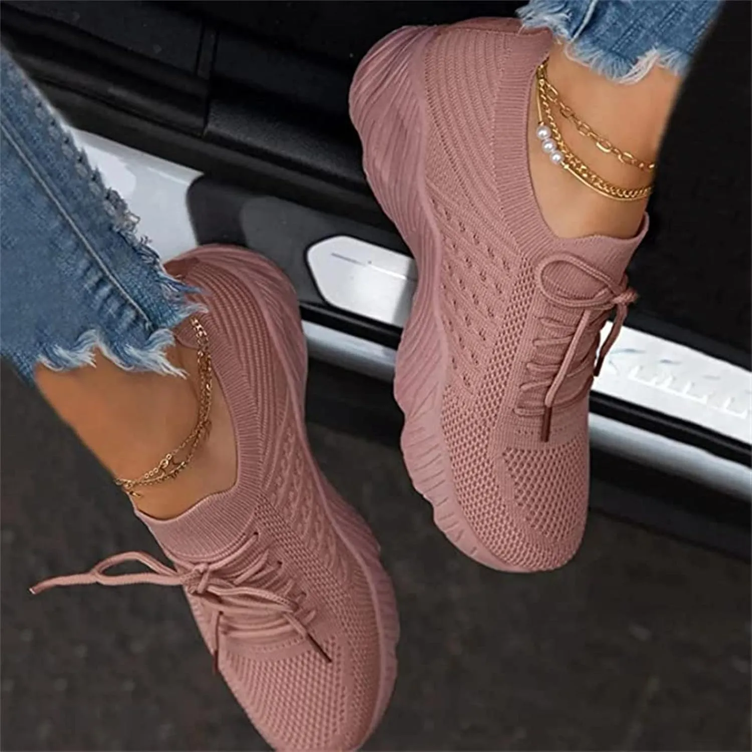 Lausiuoe Sneakers For Women Walking Shoes Comfortable Sock Sneakers Slip on Mesh Comfortable Wedge Shoe Platform Loafers