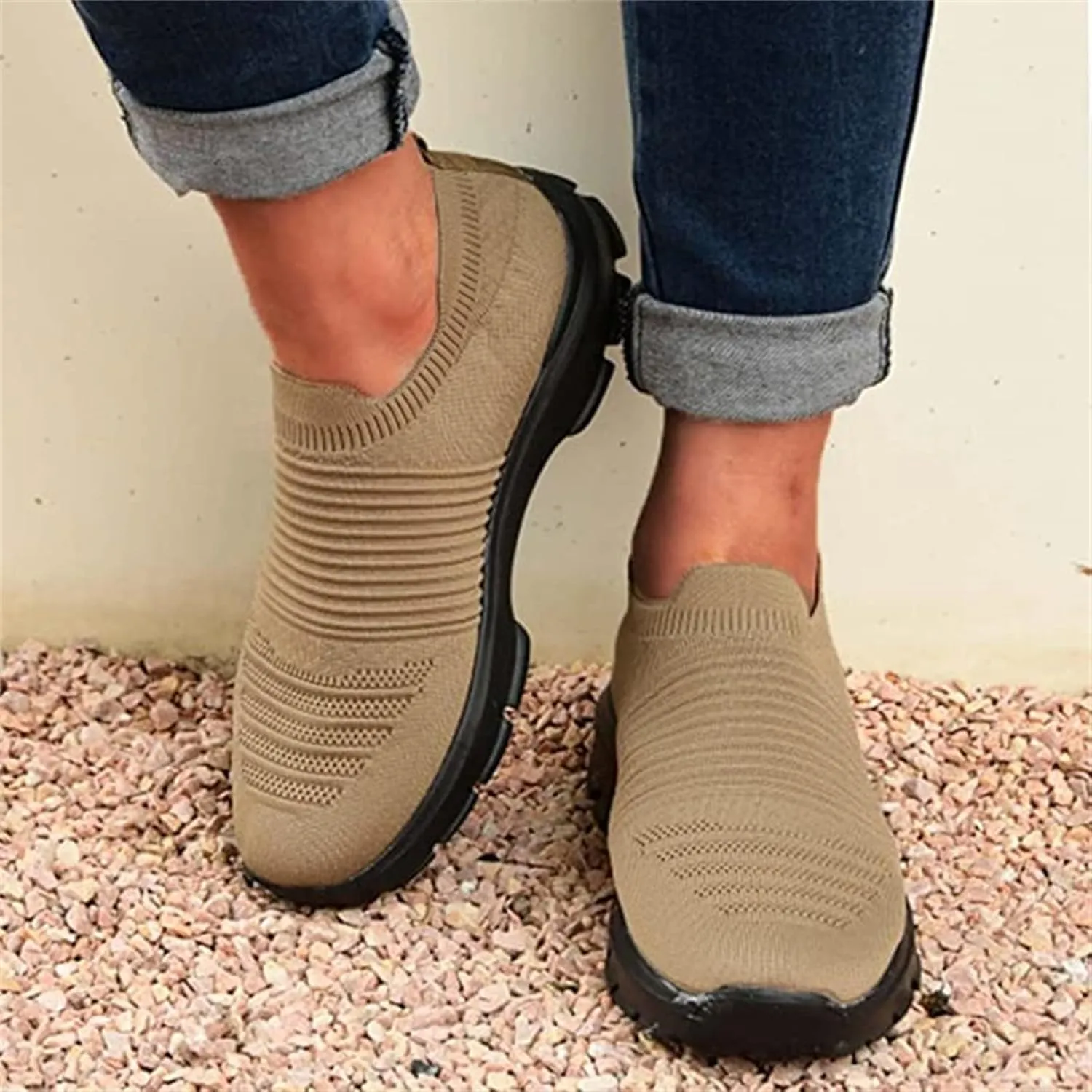 Lausiuoe Sneakers For Women Walking Shoes Comfortable Sock Sneakers Slip on Mesh Comfortable Wedge Shoe Platform Loafers
