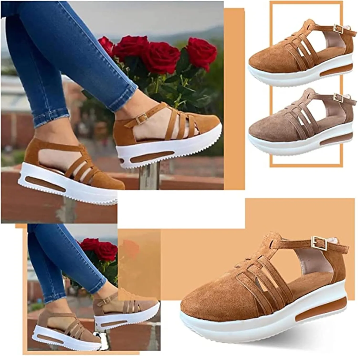 Lausiuoe Womens Sandals Dressy Casual Arch Support Wedge Platform Sandals Ankle Strap Summer Shoes Comfortable Walking Shoes