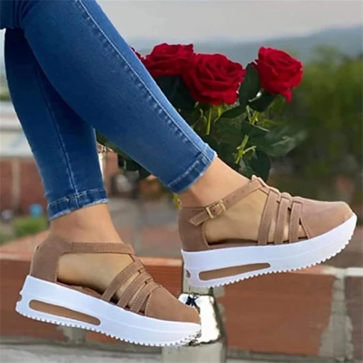 Lausiuoe Womens Sandals Dressy Casual Arch Support Wedge Platform Sandals Ankle Strap Summer Shoes Comfortable Walking Shoes