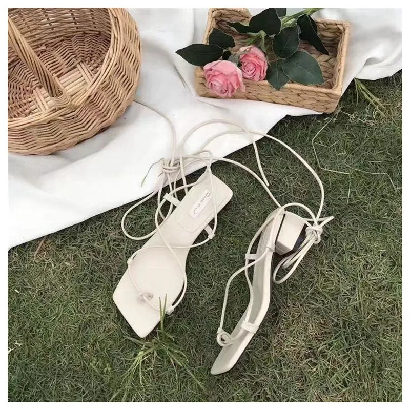 Low Heel Lace Up Gladiator Sandals