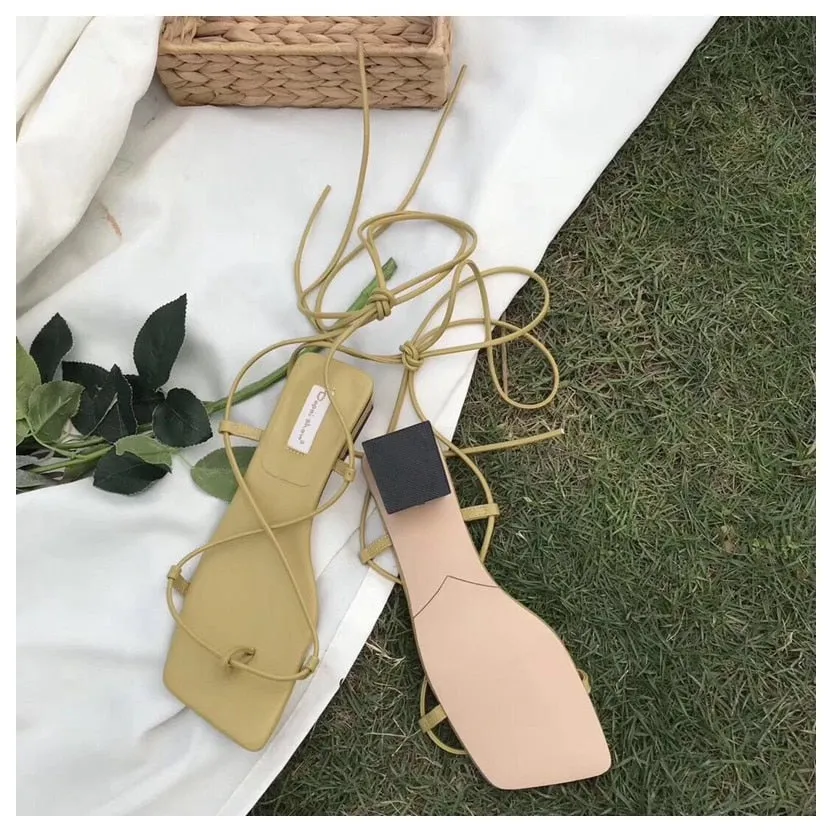 Low Heel Lace Up Gladiator Sandals