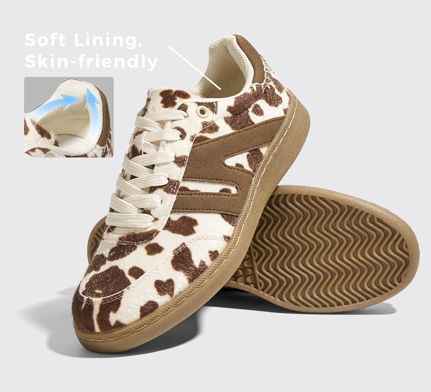 LUCKY STEP Women Classic Retro Gum Sole Fashion Sneakers Casual Tennis Skate Shoe Genuine Leather Walking Footwear Anti Slip Trainers