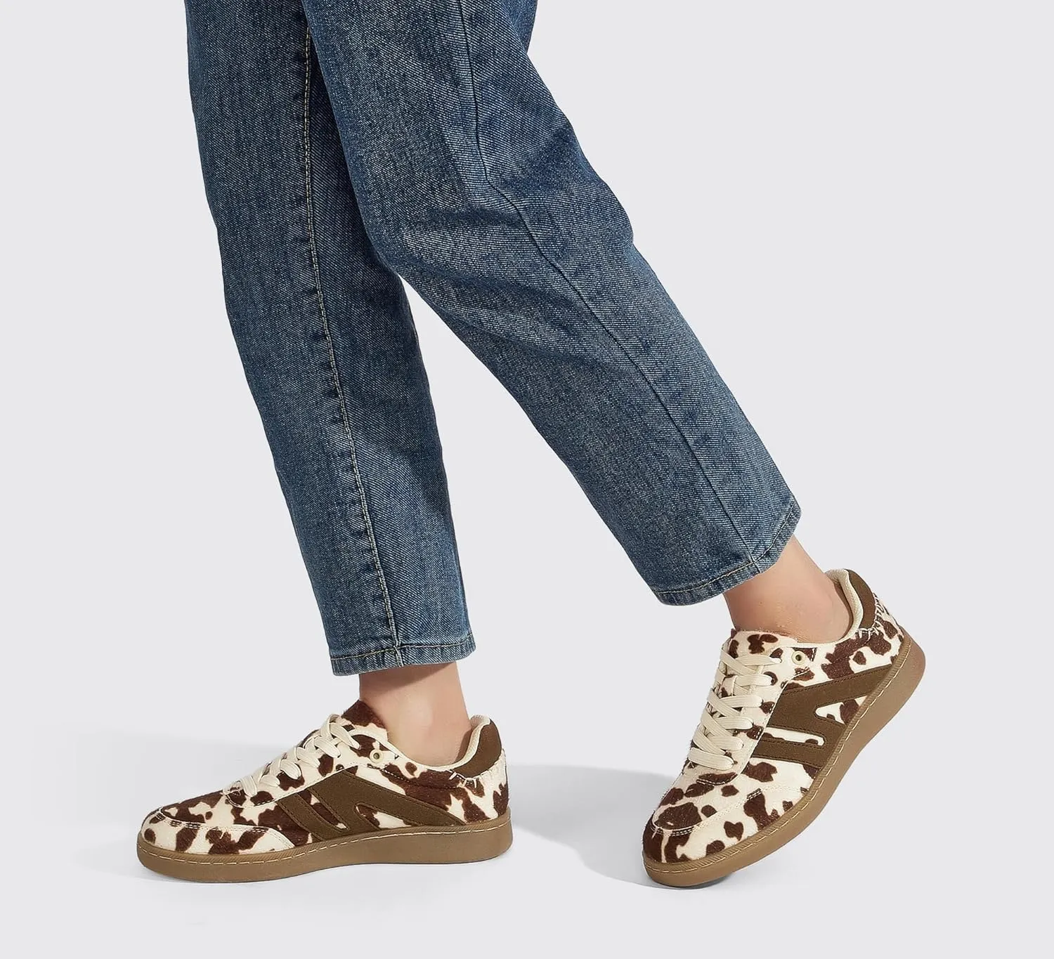 LUCKY STEP Women Classic Retro Gum Sole Fashion Sneakers Casual Tennis Skate Shoe Genuine Leather Walking Footwear Anti Slip Trainers