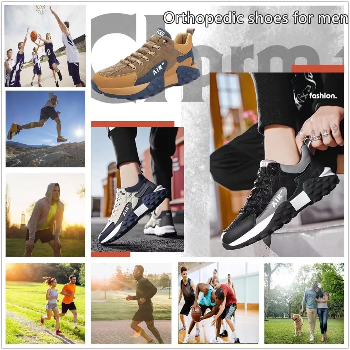 Men's Casual Shoes Thick Base Sneakers, Comfortable Slip-on Orthopedic Sneakers, Non Slip Breathable Athletic Shoes