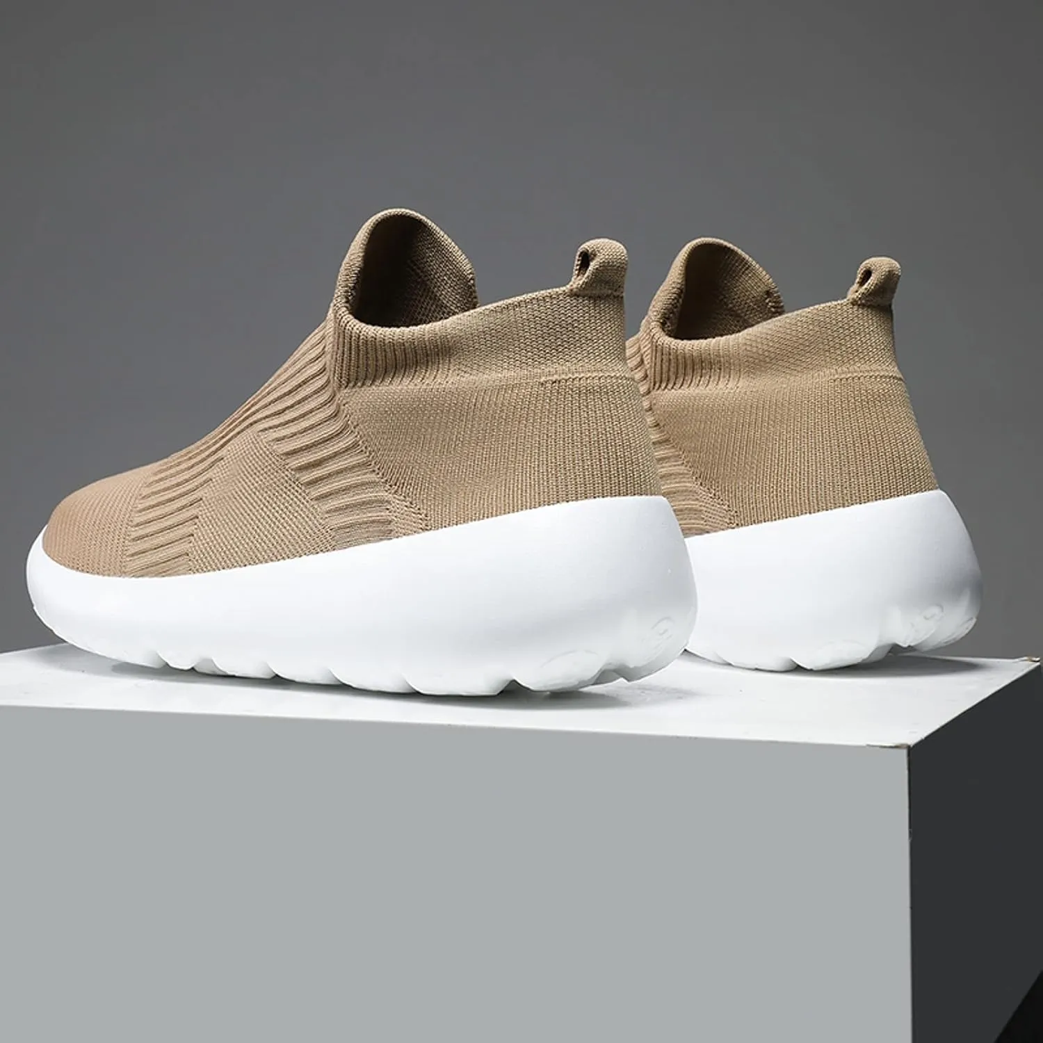 Men's High Top Sock Shoes Summer Mesh Breathable Sneakers Comfortable Solid Slip On Sneakers Labor Work Shoes