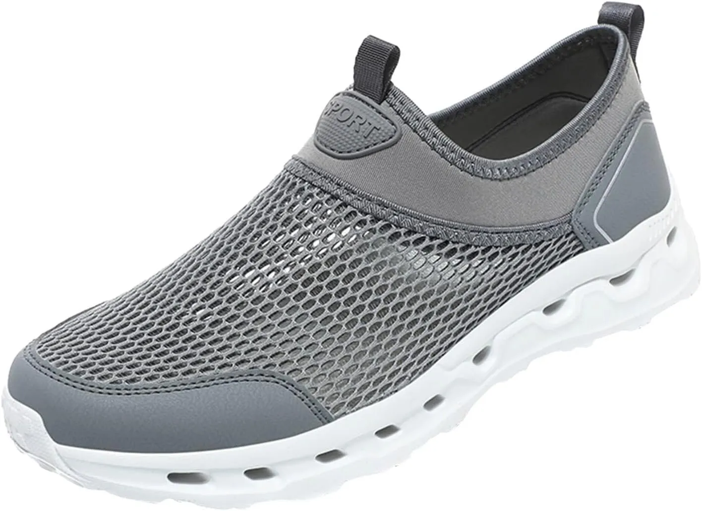 Men's Hollow Mesh Sports Shoes Fashion Breathable Beach Shoes Comfortable Non Slip Soft Flat Elderly Shoe