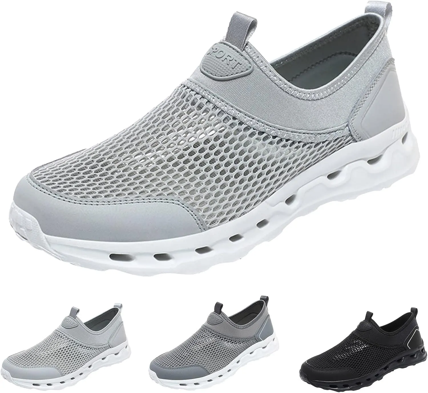 Men's Hollow Mesh Sports Shoes Fashion Breathable Beach Shoes Comfortable Non Slip Soft Flat Elderly Shoe