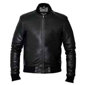 Mens Sand Style Bomber Leather Jacket