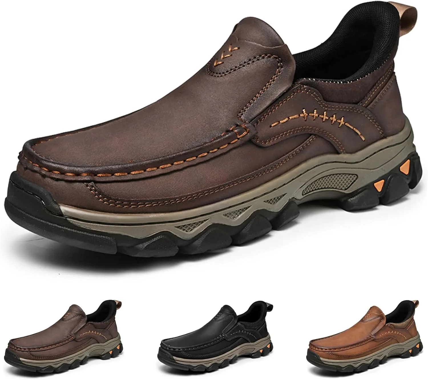 Men's Slip On Loafers, Lightweight Walking Sneakers, Casual Outdoor Leather Shoes, Comfortable Hiking Shoes for Travel, Camping, Running