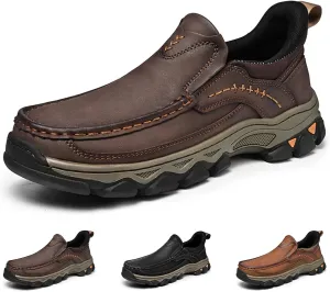 Men's Slip On Loafers, Lightweight Walking Sneakers, Casual Outdoor Leather Shoes, Comfortable Hiking Shoes for Travel, Camping, Running