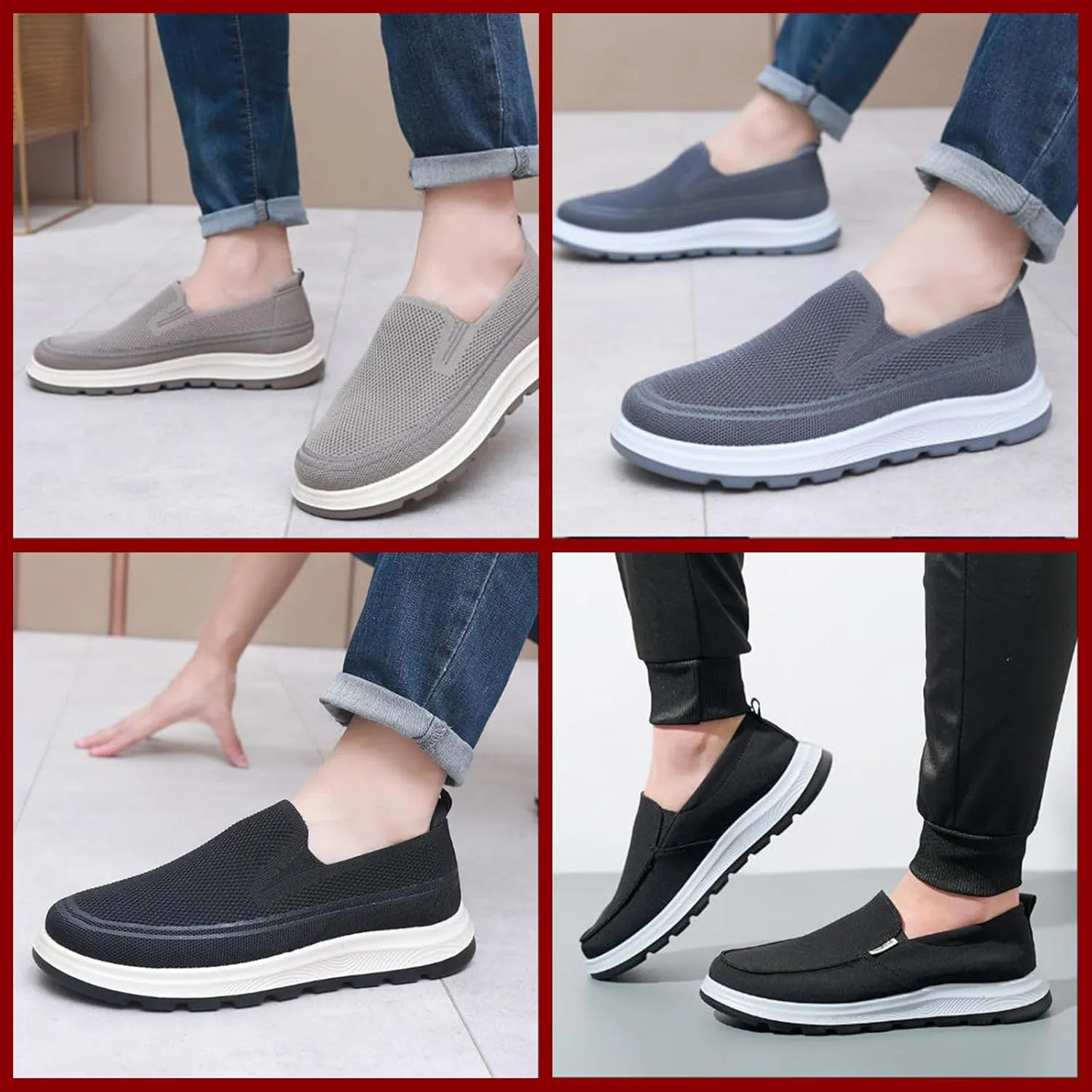 Men's Slip-On Mesh Sneakers, Breathable Casual Walking Shoes with Comfortable Non-Slip Sole, Lightweight Slip-on Trainers for Everyday Use