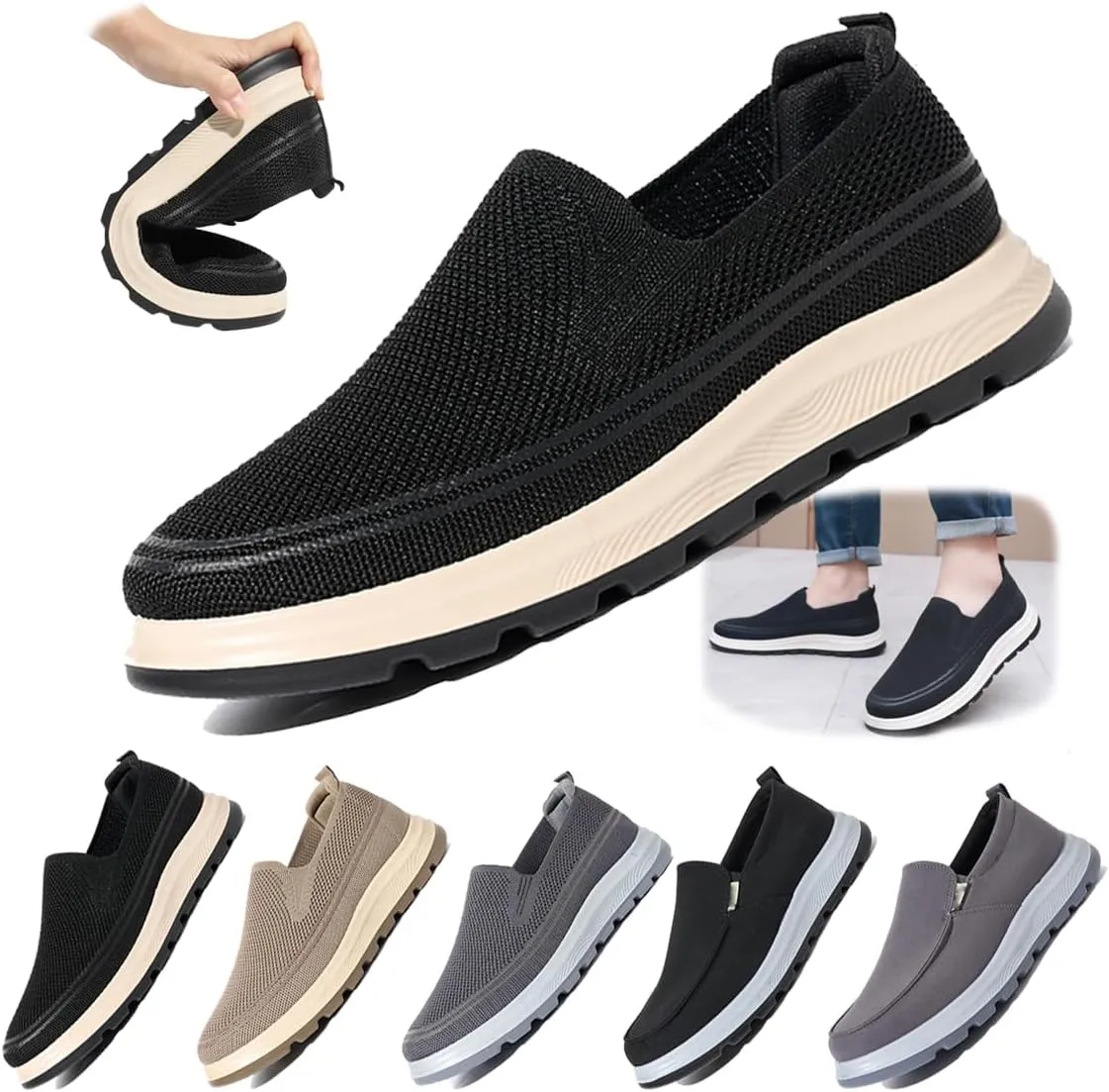 Men's Slip-On Mesh Sneakers, Breathable Casual Walking Shoes with Comfortable Non-Slip Sole, Lightweight Slip-on Trainers for Everyday Use