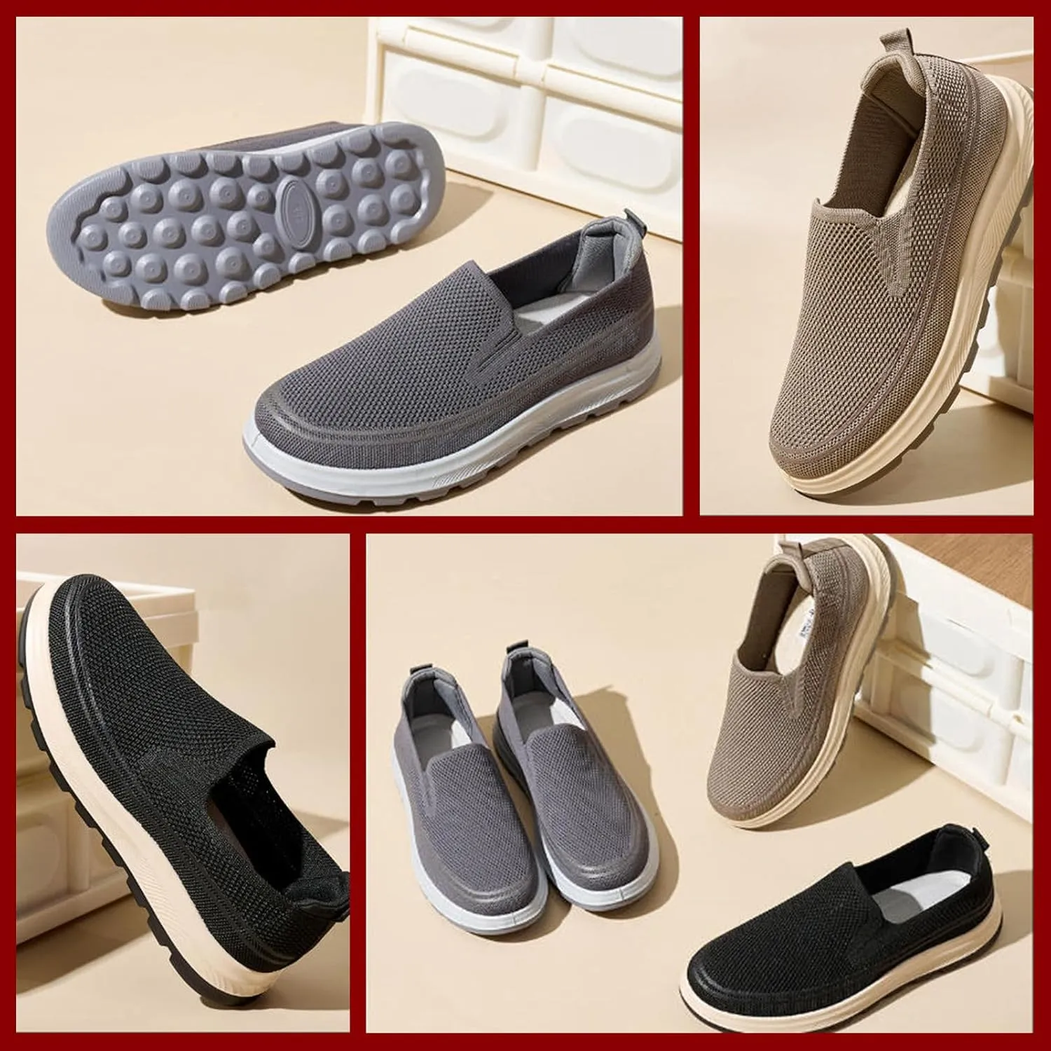 Men's Slip-On Mesh Sneakers, Breathable Casual Walking Shoes with Comfortable Non-Slip Sole, Lightweight Slip-on Trainers for Everyday Use