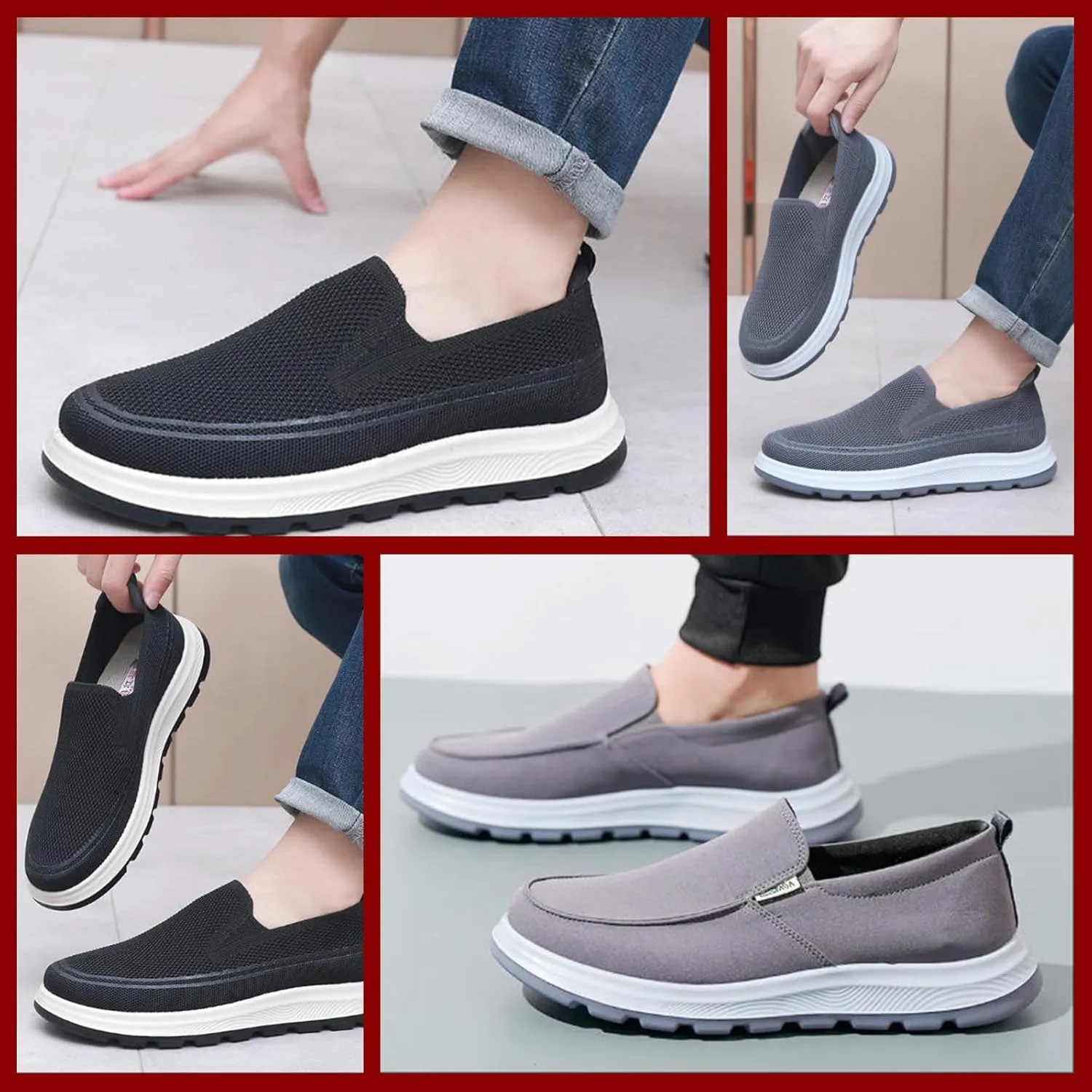 Men's Slip-On Mesh Sneakers, Breathable Casual Walking Shoes with Comfortable Non-Slip Sole, Lightweight Slip-on Trainers for Everyday Use