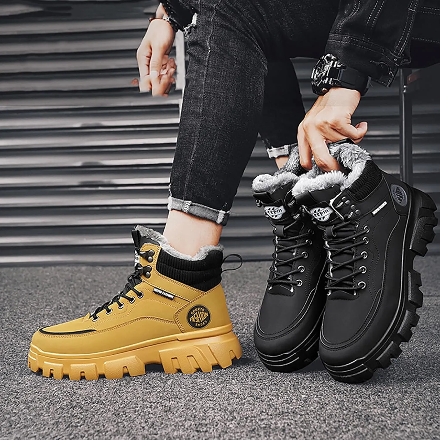 Men's Snow Boots Lightweight Waterproof Winter Boots Warm Plush Lined Shoes Anti-slip Cold Weather Shoes
